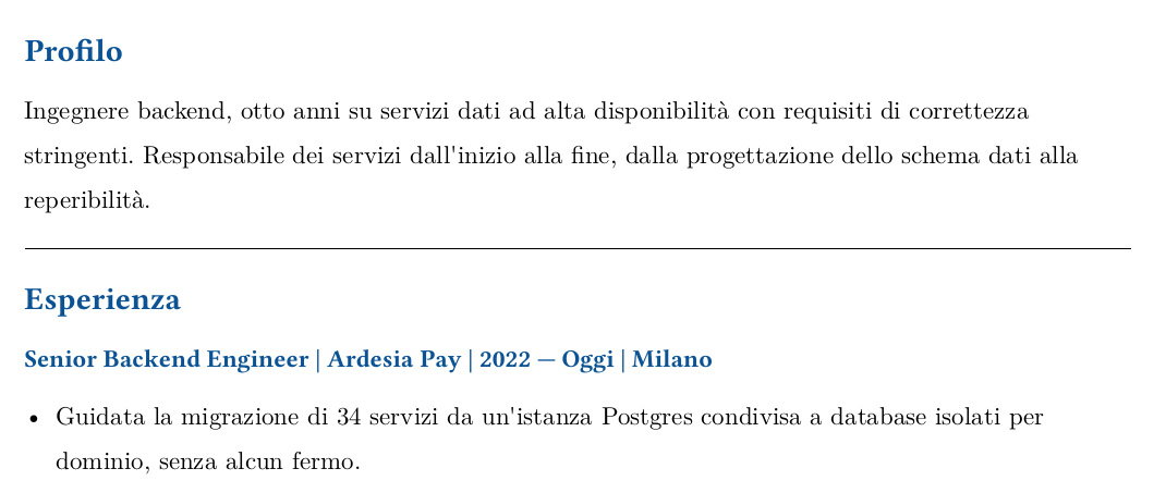 Lo stesso profilo e lo stesso primo punto scritti per un ruolo nelle infrastrutture dati: aprono con i servizi dati ad alta disponibilità e con la migrazione senza fermi
